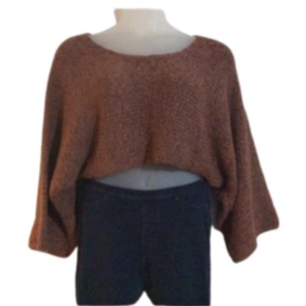 Simply Greta Woven Crop Sweater w/Bell Sleeves